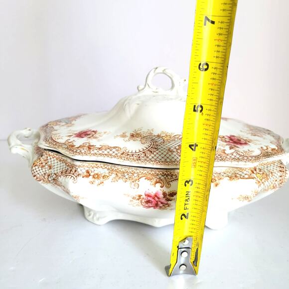Antique T&R Boote Covered Vegetable Dish Rosebud Semi Porcelain Cottagecore - Picture 15 of 16